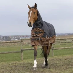 EQUITHÈME Outdoordeken Tyrex 600D Aisance 300g Met Hals Grijs/Bruin